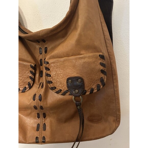 Vintage mesace hobo Style Leather Bag  Camel And Brown Boho Lightweight - Picture 3 of 12